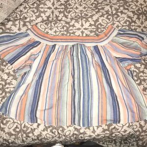 cute, multi-colored, off the shoulder top!